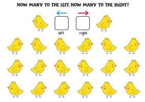 Left or right with cute chicken. Logical worksheet for preschoolers. vector