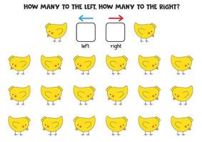 izquierda o derecha con lindo pollo. hoja de trabajo lógica para niños en edad preescolar. vector