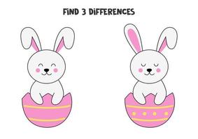 encuentra tres diferencias entre dos imágenes del conejito de pascua. vector