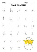 Learning alphabet. Tracing letters. Cute yellow chicken. vector