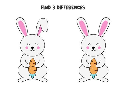 Find three differences between two pictures of Easter bunny. vector