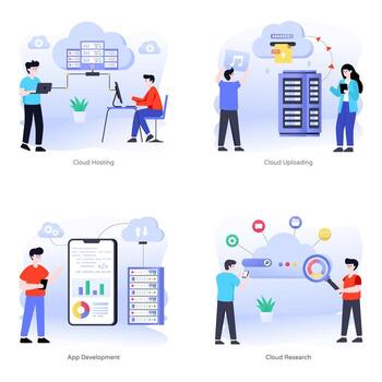 Flat Illustrations of Cloud Hosting UI UX vector