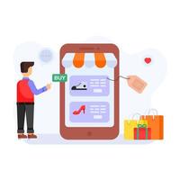 persona que compra virtualmente, ilustración de carácter plano de compras en línea vector