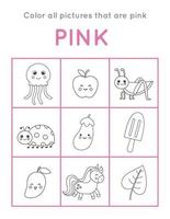 Color all pink objects. Learning basic colors for kids. vector