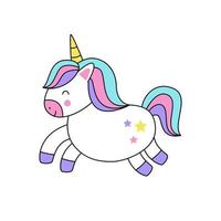 Vector illustration of cute kawaii unicorn isolated on white background.