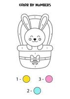 Color cartoon Easter bunny by numbers. Worksheet for kids. vector