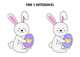 Find three differences between two pictures of Easter bunny.