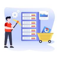 A trendy flat illustration of big data, storage analysis vector