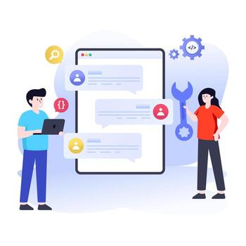 Flat app development illustration, app coding and app building concept vector