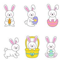 conjunto de lindos conejos de pascua en estilo de dibujos animados. vector