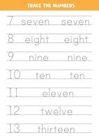 Tracing numbers in words. Worksheet for children. vector