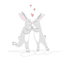 Two rabbits on skates for Valentine's Day vector