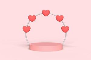 Minimal background, mock up with podium for product display,Abstract white geometry shape background minimalist Valentine's day pink background,Abstract mock up backgroundup 3D rendering. photo