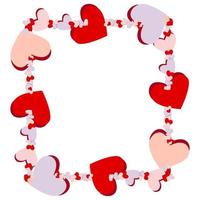 Frame design made of multicolored hearts in paper cut style with copy space. vector