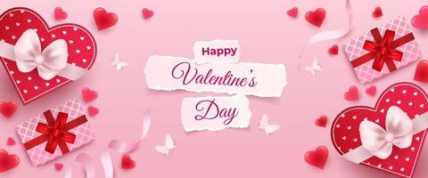 happy valentines day. banner template with love and gifts vector