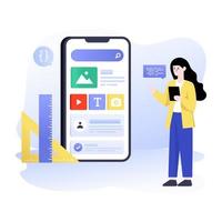 Flat app development illustration, app coding and app building concept vector