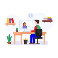 Virtual communication, flat illustration of online conference vector