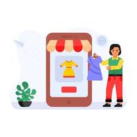 persona que compra virtualmente, ilustración de carácter plano de compras en línea vector