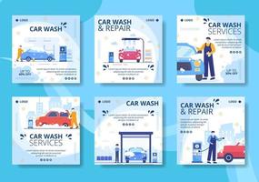 ilustración de diseño plano de plantilla de publicación de servicio de lavado de autos editable de fondo cuadrado adecuado para redes sociales o anuncios web en Internet