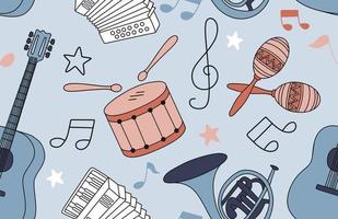 Colorful seamless pattern of musical instruments in a flat style vector