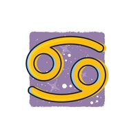 cáncer de signo zodiacal. signos del zodiaco. símbolo de dibujos animados amarillo sobre fondo púrpura vector