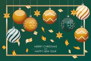 Christmas banner, Xmas green and golden balls. Horizontal christmas posters