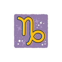 capricornio - signos del zodiaco. símbolo amarillo de dibujos animados en púrpura vector