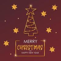 Red Christmas background with gold decorations. Chic Christmas Greeting Card. vector