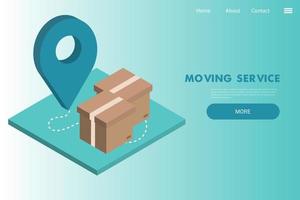 Moving house services - vector web banner with cardboard box