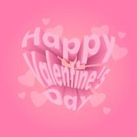 feliz día de san valentín - texto 3d en forma de corazón. postal rosa vector