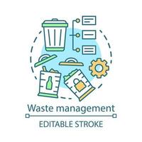 Zero waste living, waste management concept icon. Recyclable products idea thin line illustration.Trash sorting, garbage recycle, reuse. Vector isolated outline drawing. Editable stroke