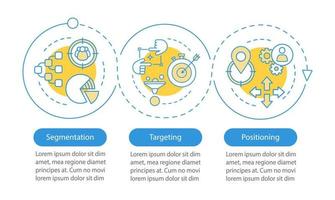 STP infographic template. Business presentation design elements. market strategy. Data visualization with 3 steps and options. Process timeline chart. Workflow layout with linear icons vector