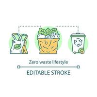 Waste management, eco, friendly lifestyle concept icon. Zero waste products idea thin line illustration. Recyclable, reusable items. Vector isolated outline drawing. Editable stroke