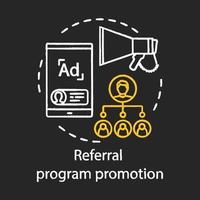 Referral program promotion idea thin line illustration. Marketing. Smm, social networking, strategy, social share. Vector isolated chalkboard illustration