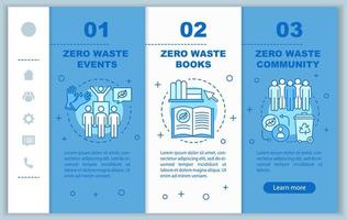 Zero waste education onboarding mobile web pages vector template. Responsive smartphone website interface idea with linear illustrations. Webpage walkthrough step screens. Color concept