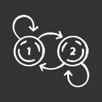 State diagram chalk icon. System behavior. Object two states in response to external stimuli. Computer science. Data processing. Information technology. Isolated vector chalkboard illustration