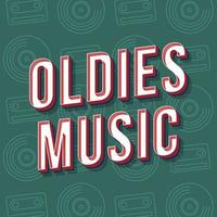 Oldies music vintage 3d vector lettering. Retro bold font, typeface. Pop art stylized text. Old school style letters. 90s, 80s poster, banner. Dark green color vinyl, cassette background