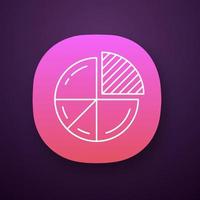 Pie chart app icon. Circle divided into parts. Diagram. Circular statistical graphic. Statistics data visualization. UI UX user interface. Web or mobile application. Vector isolated illustration