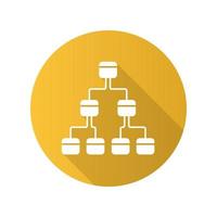 Tree diagram flat design long shadow glyph icon. Hierarchical system. Node link diagram. Visual representation of relationships. Tree structure. Sequence and submission. Vector silhouette illustration