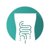 Ill intestines flat design long shadow glyph icon. Sore human organ. People disease. Unhealthy digestive system. Sick internal body part. Gastrointestinal tract. Vector silhouette illustration