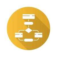 Flow diagram flat design long shadow glyph icon. Flowchart. Elements structure and interaction. Process visualization. Problem solving stages. Computer algorithm. Vector silhouette illustration