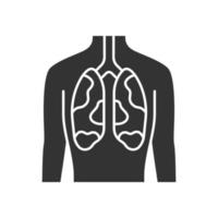 icono de glifo de pulmones enfermos. órgano humano dolorido. tuberculosis, cáncer. sistema pulmonar no saludable. parte interna del cuerpo enferma. salud respiratoria. símbolo de la silueta. espacio negativo. ilustración vectorial aislada vector