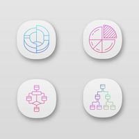 Diagrams app icons set. Planning, process flow. Statistics data. UI UX user interface. Web or mobile applications. UI UX user interface. Web or mobile applications. Vector isolated illustrations