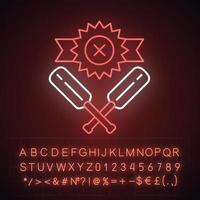 Cricket defeat neon light icon. Total game result. Championship loss. Loser mark, crossed bats. Game over. Match draw. Glowing sign with alphabet, numbers and symbols. Vector isolated illustration