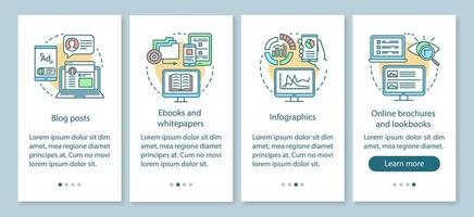 Awareness content onboarding mobile app page screen with linear concepts. Blog posts, ebooks, infographics walkthrough steps graphic instructions. UX, UI, GUI vector template with illustrations