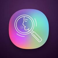 Allergy diagnosis app icon. Medical testing. Search for health problems. Symptom analysis. Human face in magnifier. UI UX user interface. Web or mobile application. Vector isolated illustration