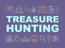 Treasure hunting word concepts banner. Family time together. Geocaching. Presentation, website. Search for treasure. Isolated lettering typography idea, linear icons. Vector outline illustration