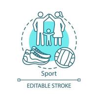 Sport concept icon. Family time together idea thin line illustration. Community gym space. Local park visiting. Play soccer, basketball, softball. Vector isolated outline drawing. Editable stroke