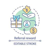 Referral reward concept icon. Marketing strategy idea thin line illustration. Referral bonus reward programs. Refer friend. Encourage loyal customers. Vector isolated outline drawing. Editable stroke