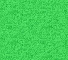 Zero waste kitchen items vector seamless pattern. Reusable and recyclable kitchenware green background with linear icons. Eco household utensil texture. Wallpaper, textile, wrapping paper design